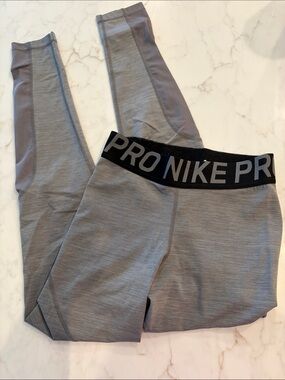 Nike Gray Performance Leggings with Black Pro Waistband